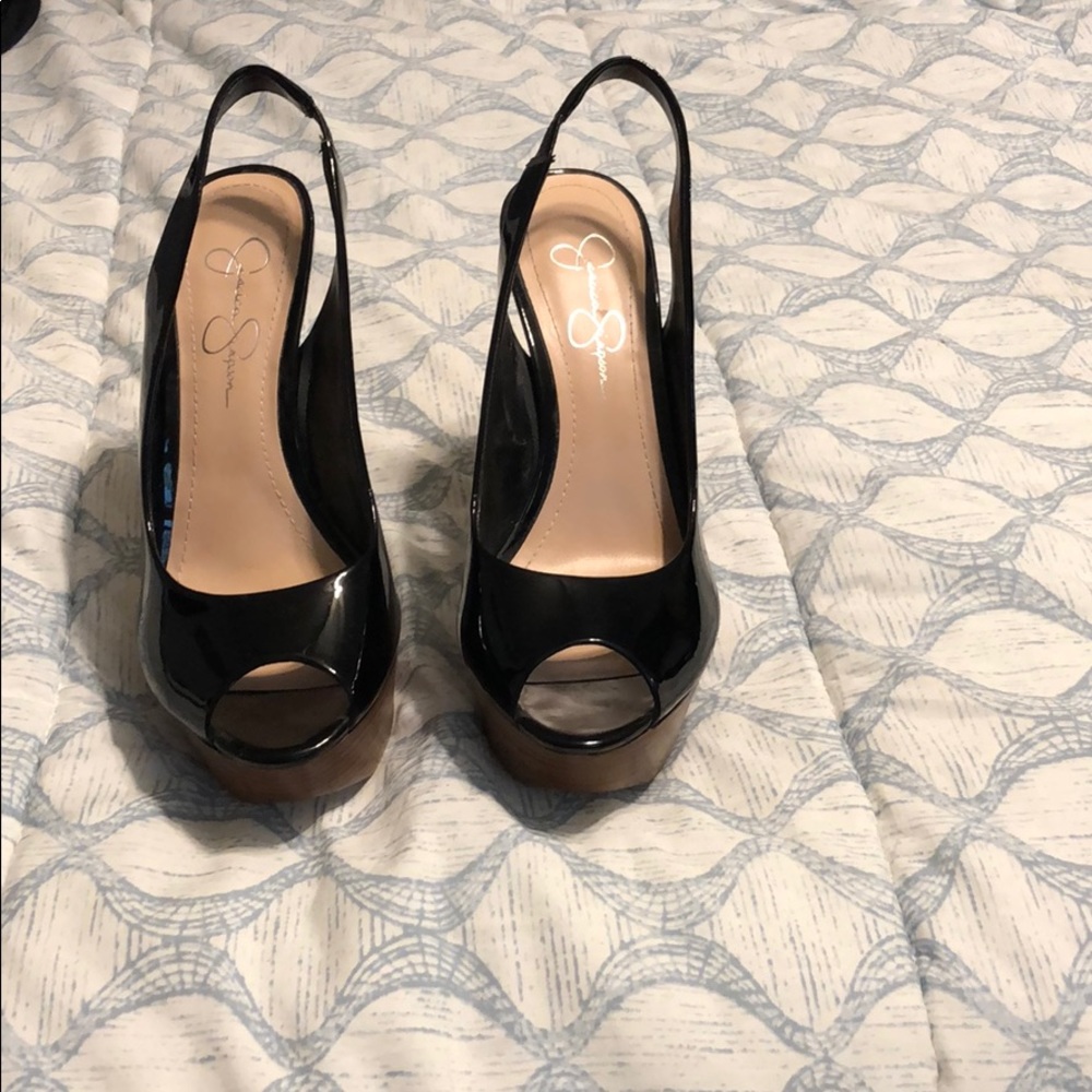 Justin Simpson black and white platform high heels